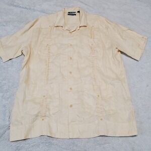 Cubavera Yellow Linen Casual Classic Summer Short Sleeve Button Down Shirt Large